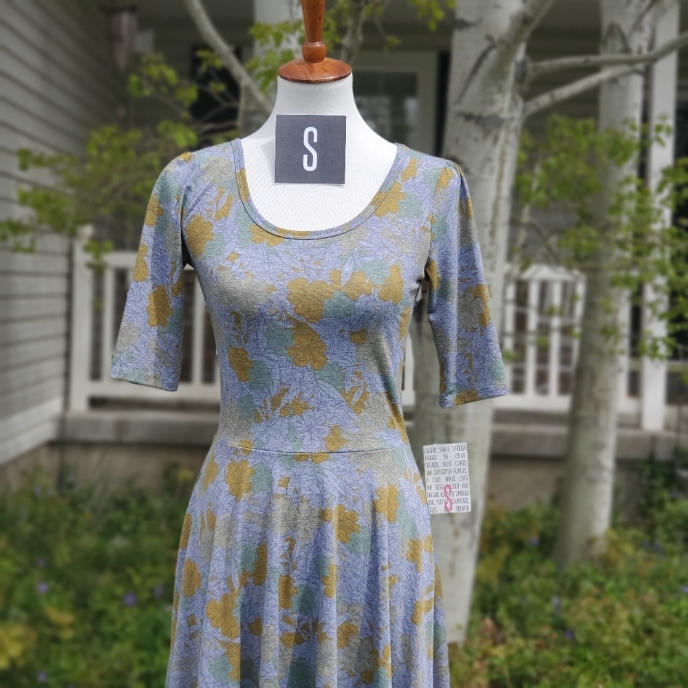 LuLaRoe Nicole dress, Small, Heather grey, yellow